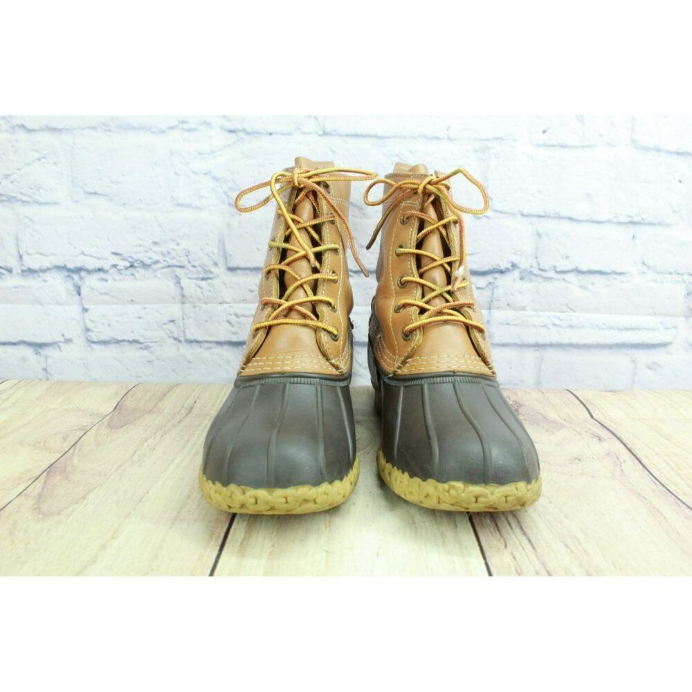 LL Bean Brown Leather Lace Up Round Toe 8" Unlined Ankle Duck Boots Size 7 M - Picture 4 of 10